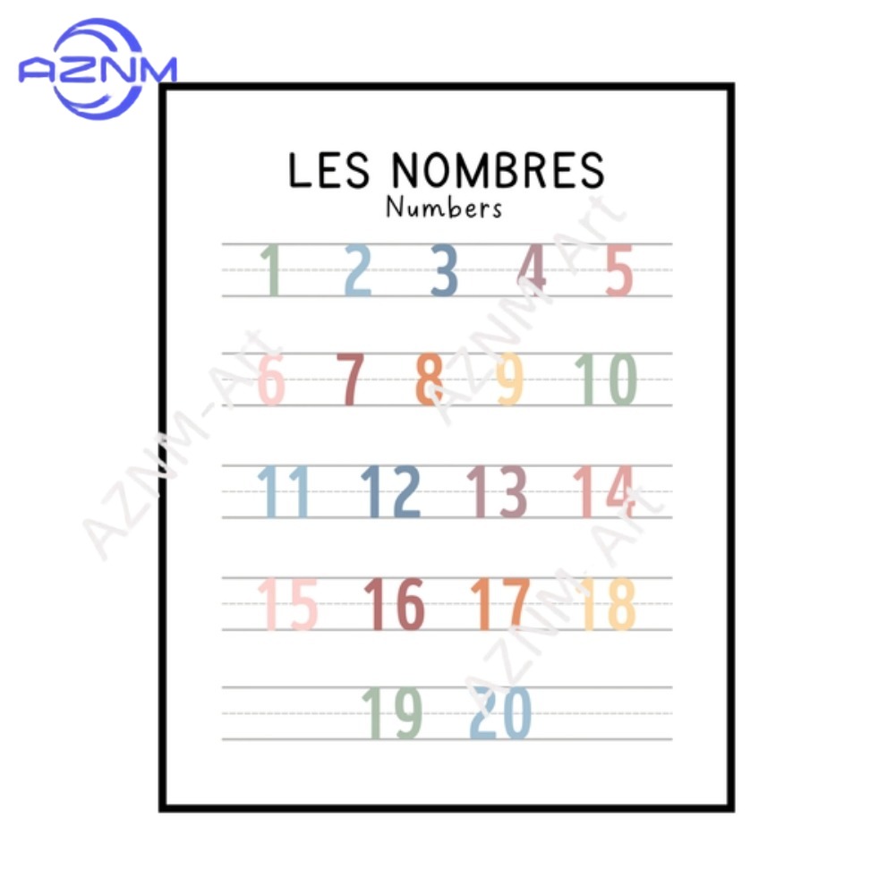 ملصق تعليمي ثنائي اللغة (فرنسي - مراجعة Kids Education Number وسعره